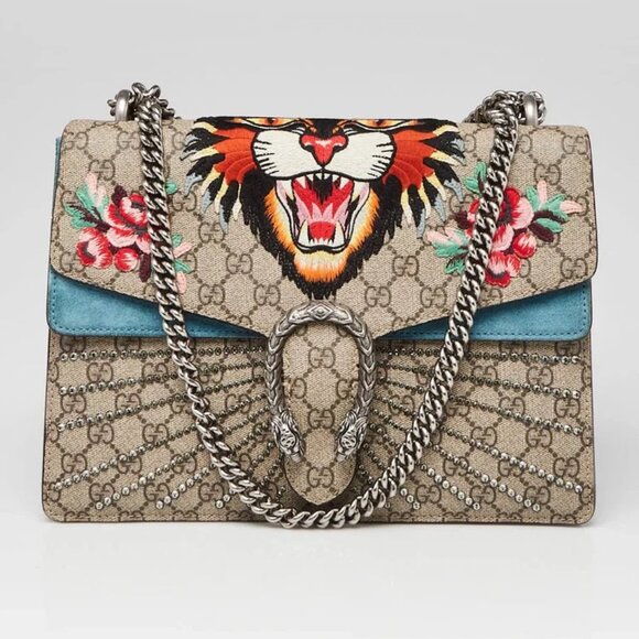 Gucci Beige GG Supreme Canvas Embroidered Tiger Medium Dionysus Shoulder Bag - Picture 1 of 12